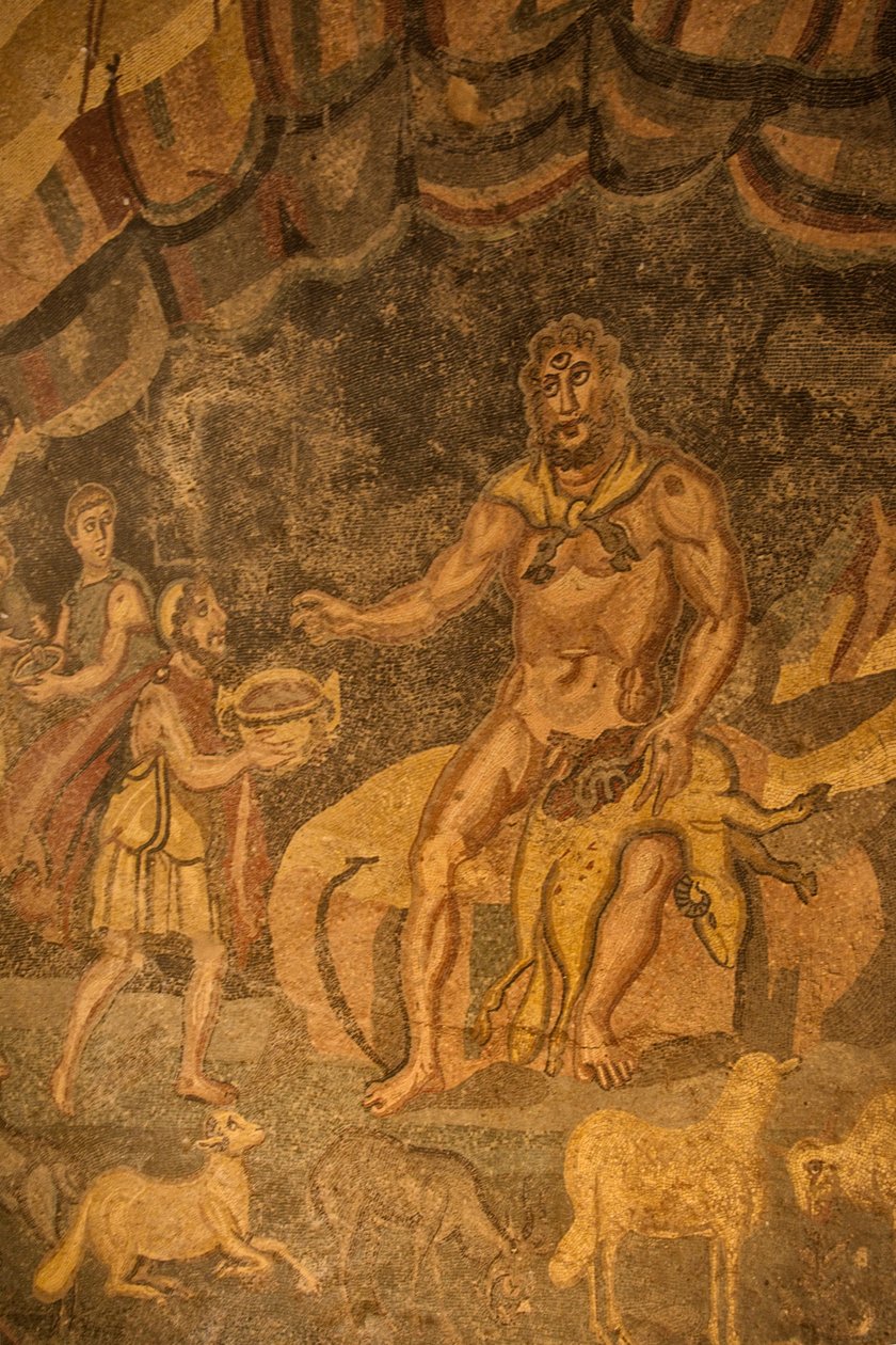 Cyclops golvmosaik, Villa Romana del Casale, Piazza Armerina, Sicilien, Italien (foto) av Roman