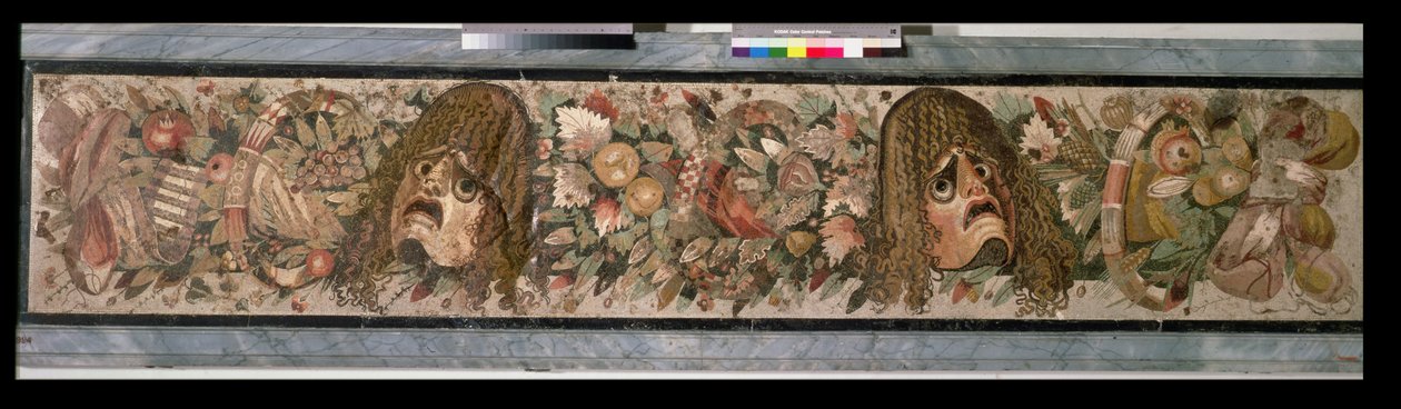 Dekorativ panel med teatermasker, från Faunens hus, Pompeji (mosaik) av Roman
