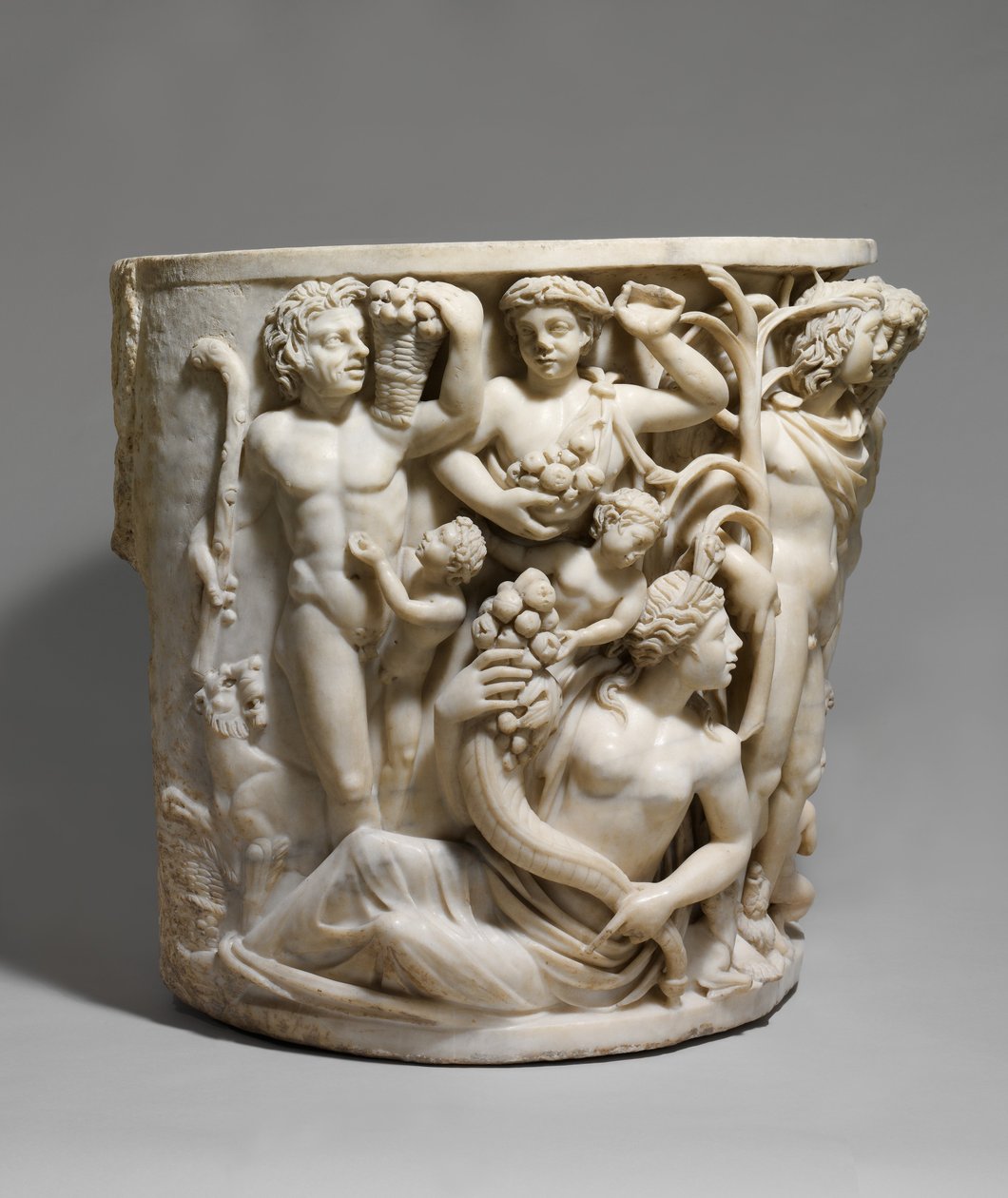Detalj av marmorsarkofag med Dionysos triumf och årstiderna, ca 260–270 e.Kr. (marmor) av Roman