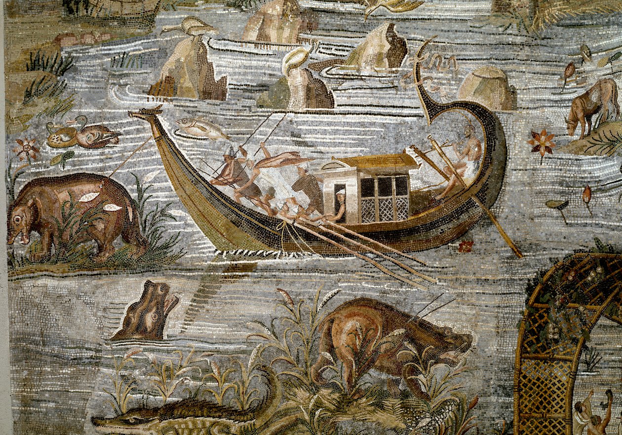 Detalj av den nilotiska mosaiken av Preneste (Palestrina) från helgedomen för gudomen Fortune Primigenia, 80 f.Kr. av Roman