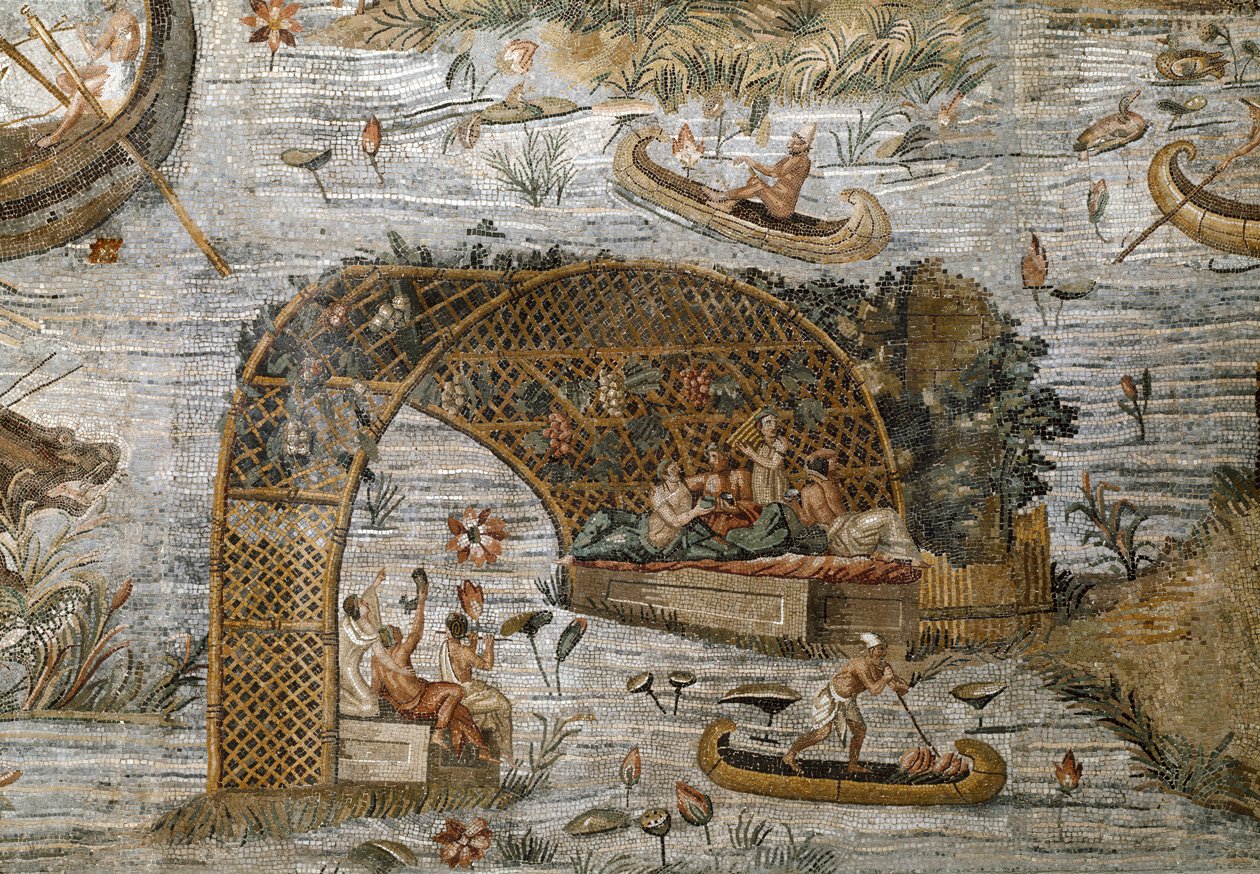 Detalj av den nilotiska mosaiken av Preneste (Palestrina) från helgedomen för gudomen Fortune Primigenia, 80 f.Kr. av Roman