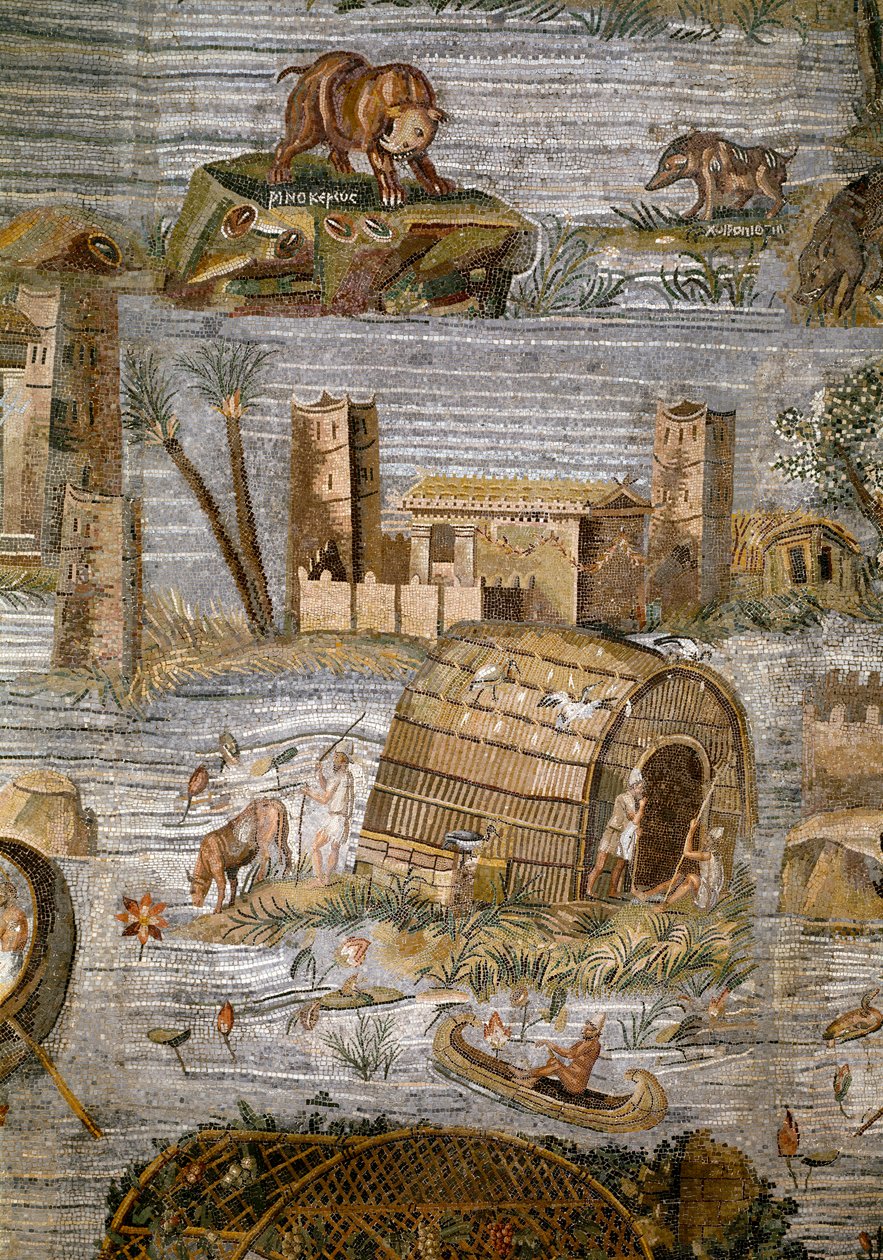 Detalj av den nilotiska mosaiken av Preneste (Palestrina) från helgedomen för gudomen Fortune Primigenia, 80 f.Kr. av Roman