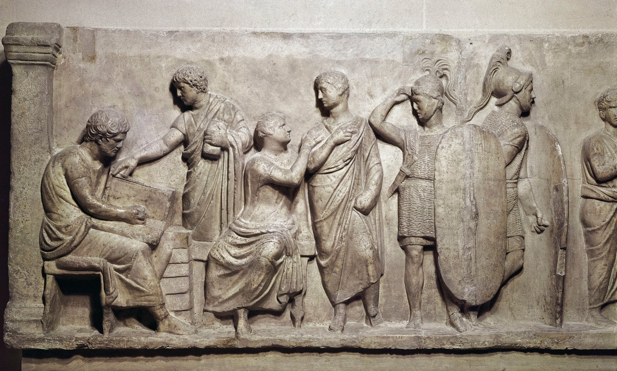 Domitius Achenobarbus, detalj om registrering av medborgare och offer till guden Mars, ca. 100 f.Kr. (marmor) av Roman