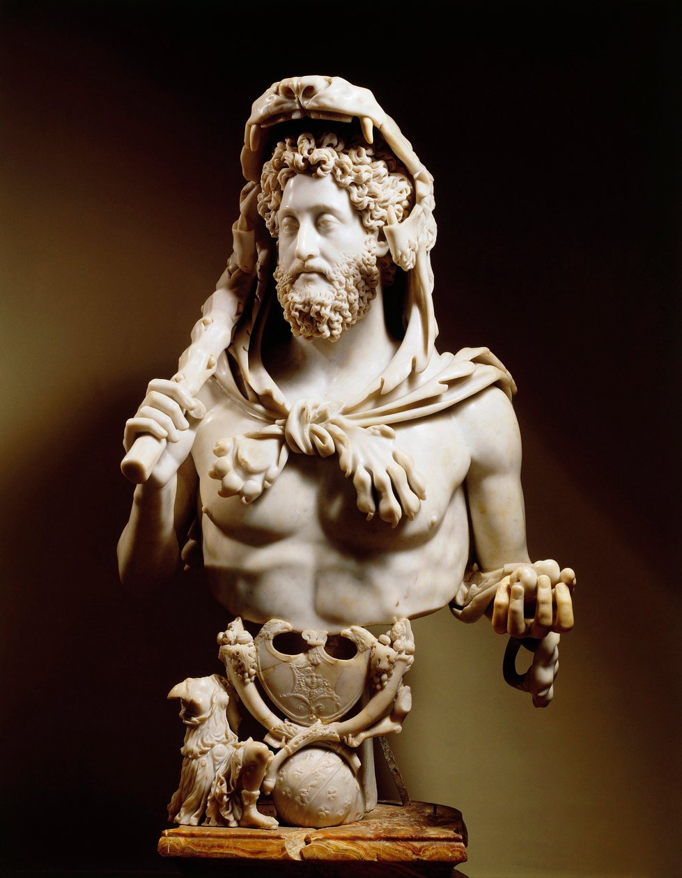 Kejsar Commodus (160-192) med Herkules symboler, marmorstaty, från kullen Esquilino av Roman