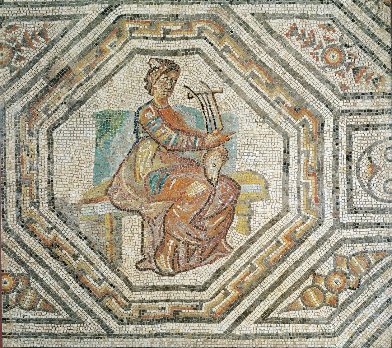Erato, musan för lyrisk poesi, från Augusta Treverorum (mosaik) av Roman