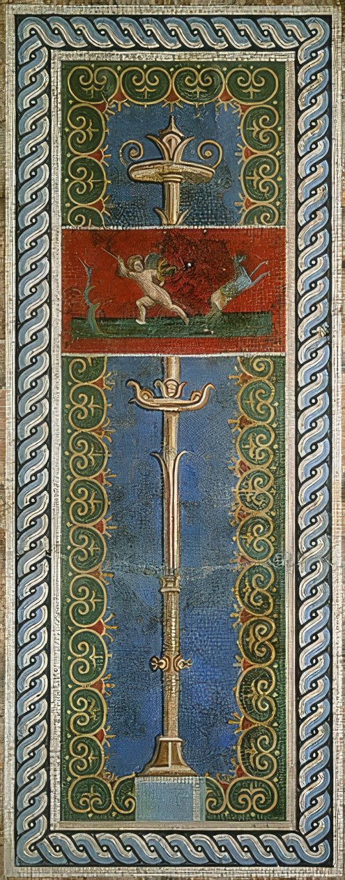 Eros som jägare, detalj av en väggmosaik, avslöjad i Pompeji av Roman