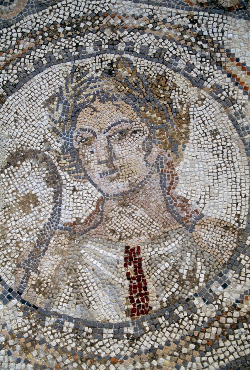 Kvinnligt ansikte, mosaik i den romerska staden Volubilis (UNESCOs världsarvslista av Roman