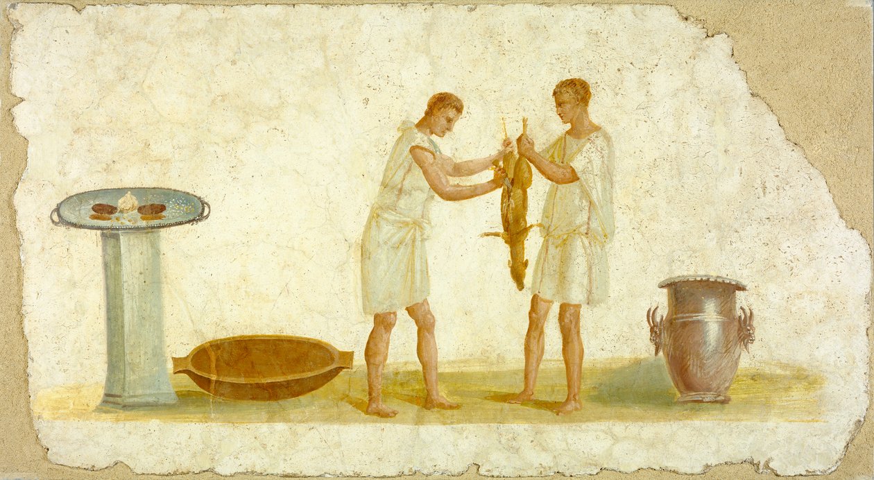 Fragment av en freskopanel med matlagning, ca 100-150 av Roman