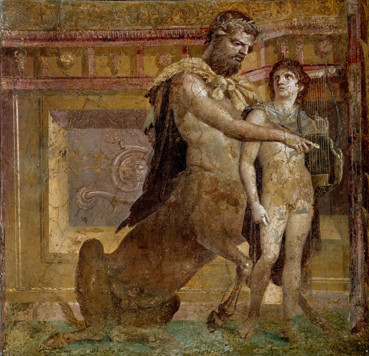 Grekisk mytologi: kentauren Chiron och Achilles-barnet. Fresk från basilikan Herculanum (Basilica di Ercolano). Romersk konst Neapel, Museo Archeologico Nazionale - Grekisk mytologi: kentauren Chiron och Achilles-barnet eller Achilles utbildning av C av Roman