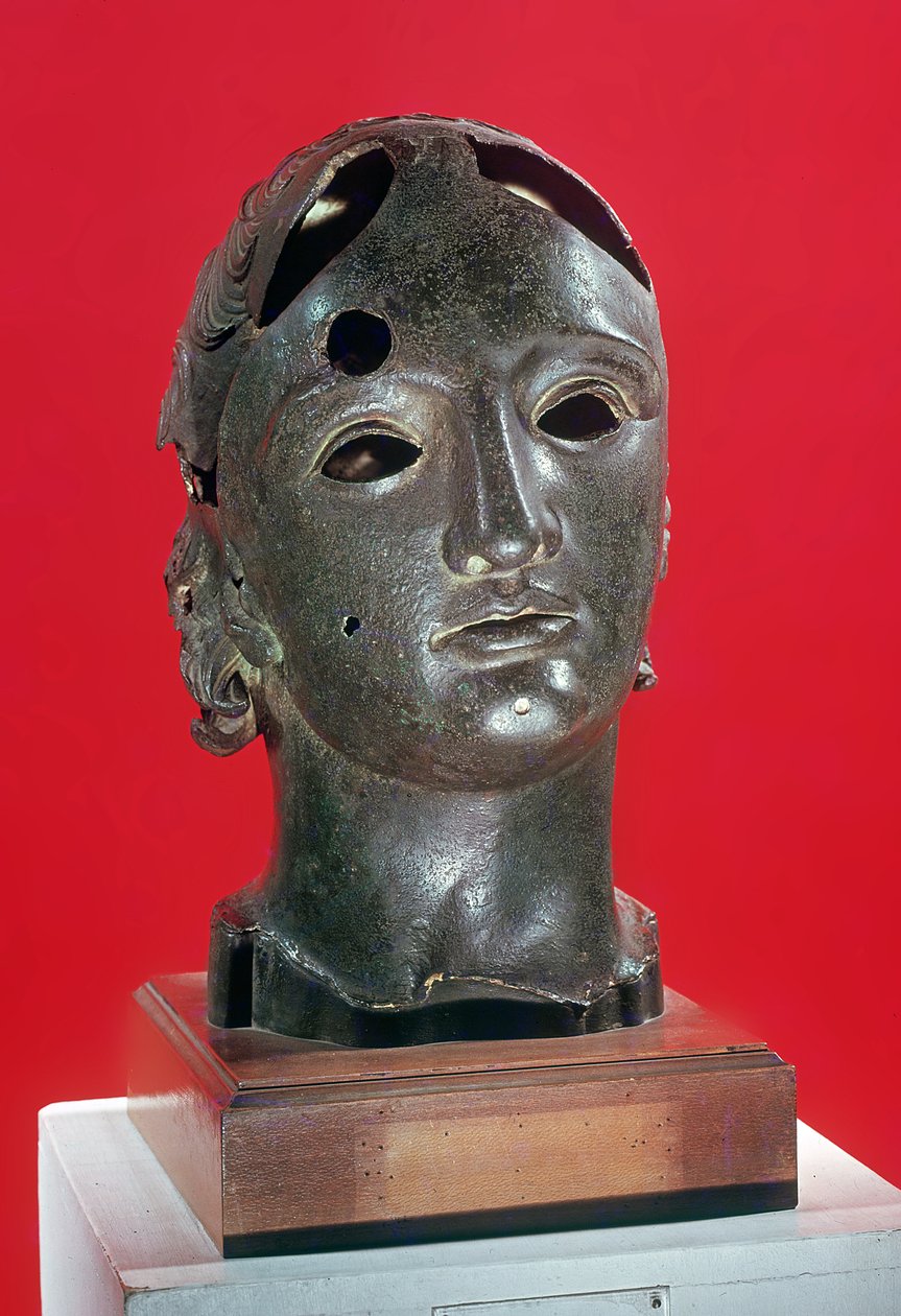 Head of Apollo, från Nimes, 1:a-2:a århundradet (brons) av Roman