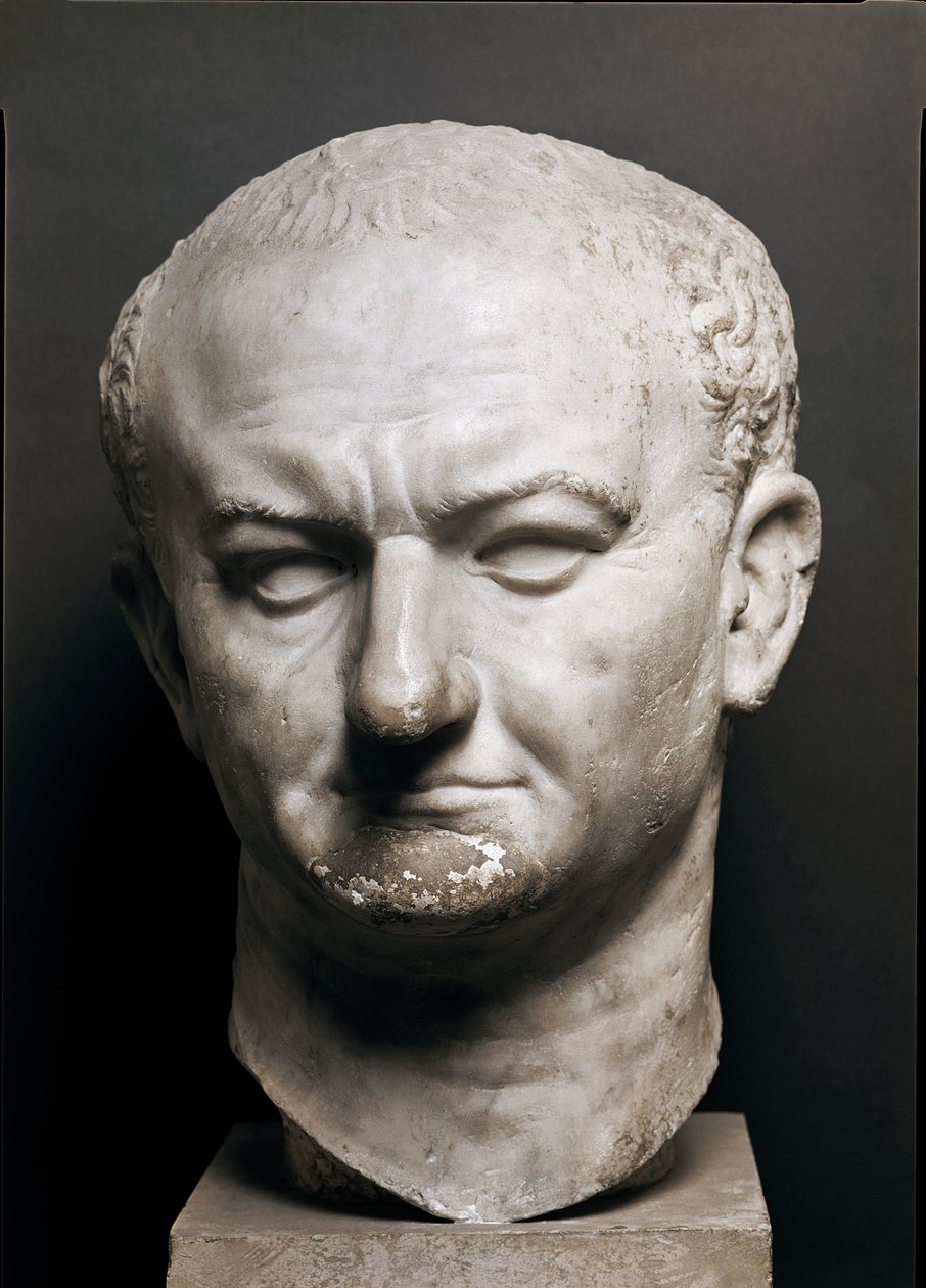 Chef för den romerske kejsaren Vespasiano (Vespasianus eller Vespasiano, 9-79 ap. JC) - Marmorskulptur, höjd 40 cm - Rom, Museo Nazionale Romano - Chef för kejsar Vaspasianus (Titus Flavius Vespasianus) (9-79) - Marmorskulptur ( H. 40 cm) - Rom, Museo Nazi av Roman