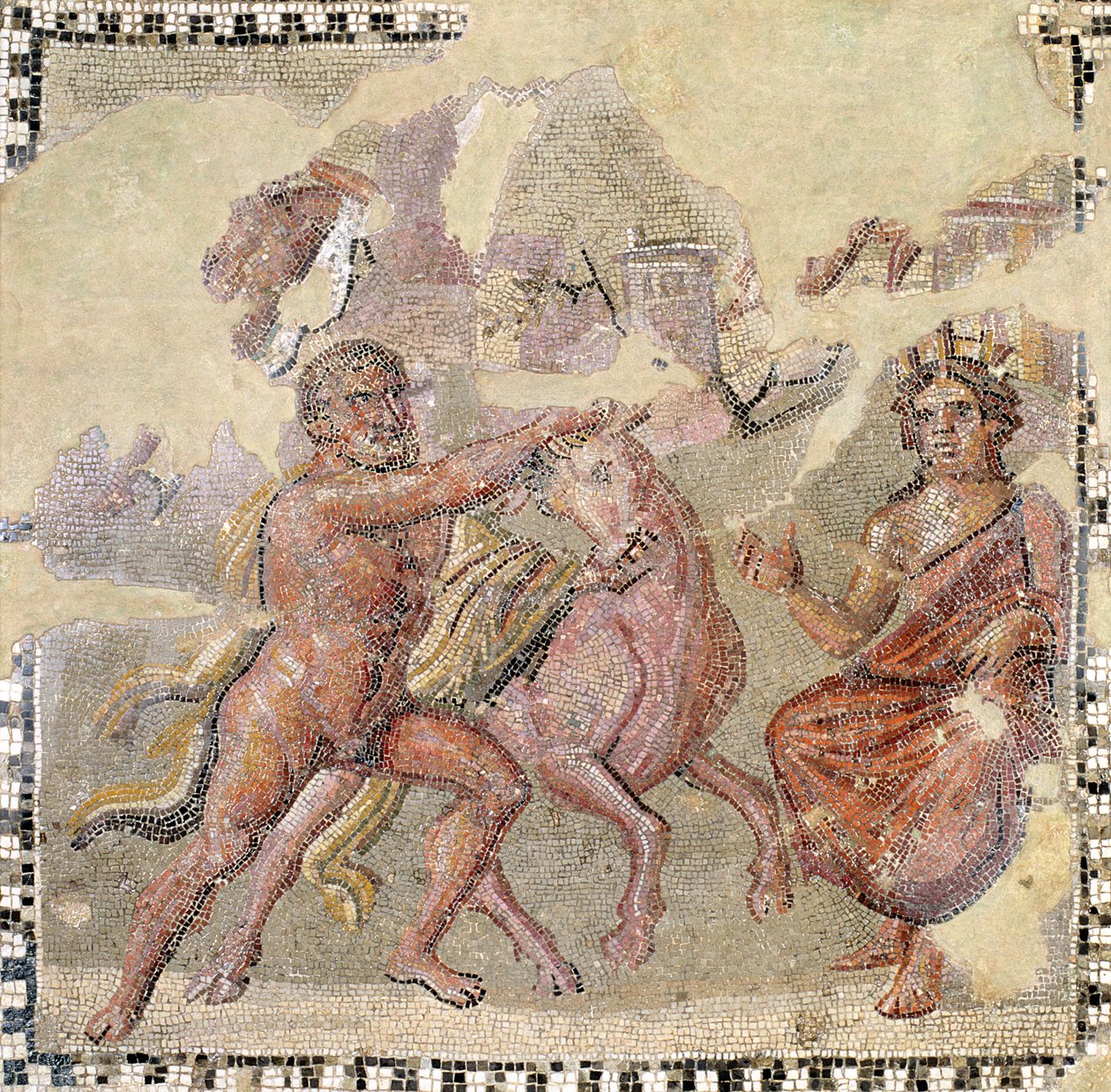 Herakles med den kretensiska tjuren, Ostia (mosaik) av Roman