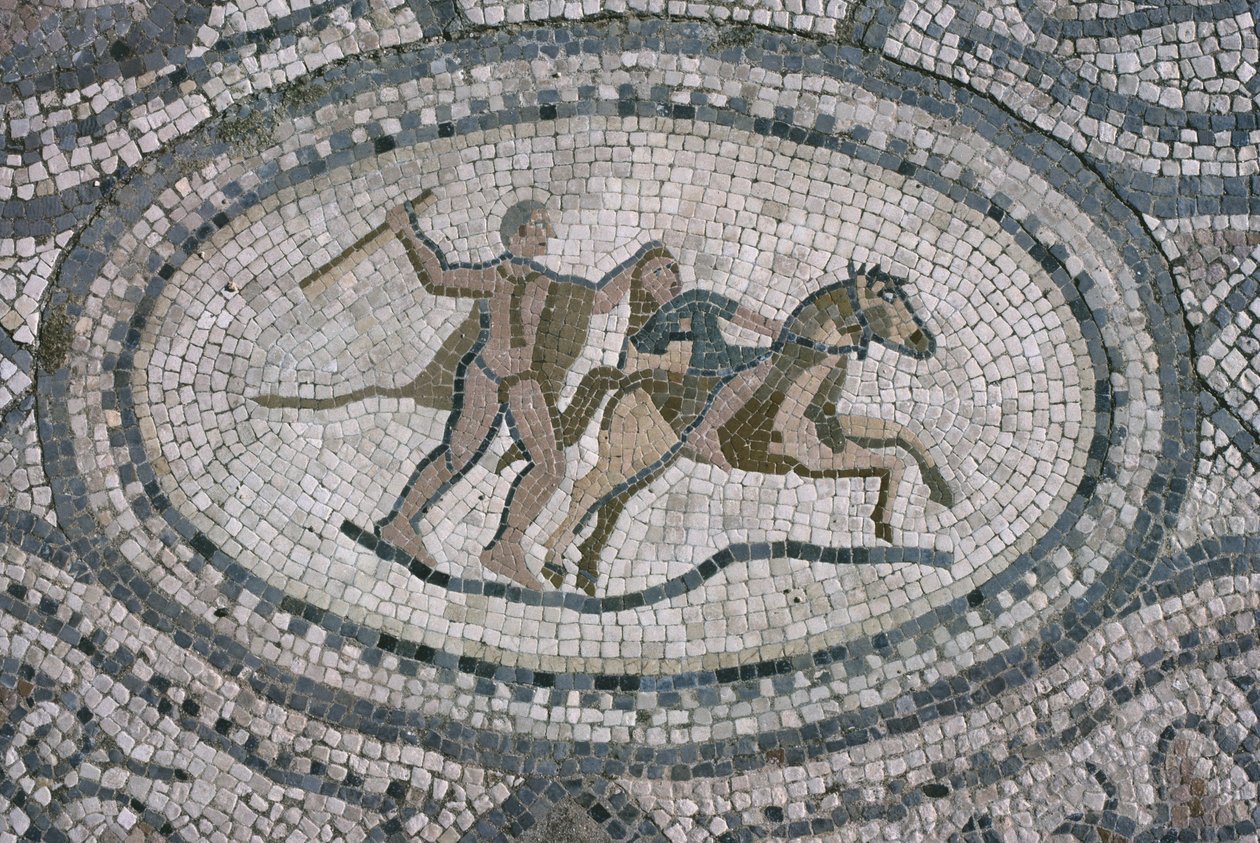 Herkules och amazonernas drottning, från golvet i "Herkules hus" (mosaik) av Roman