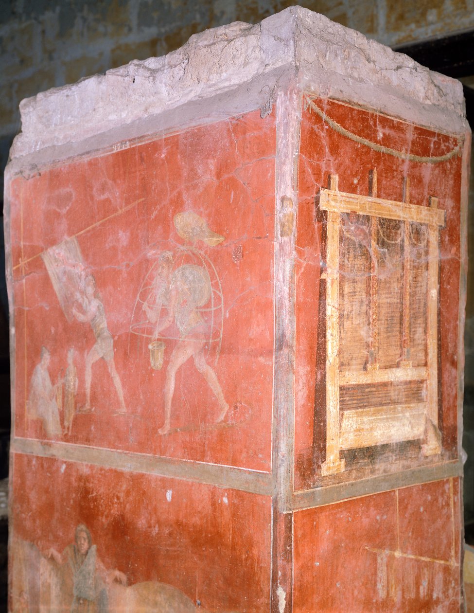 Italien, Neapel, Museo Archeologico Nazionale, Färgare, målning från House of Fullonica i Pompeji (UNESCO:s världsarvslista av Roman
