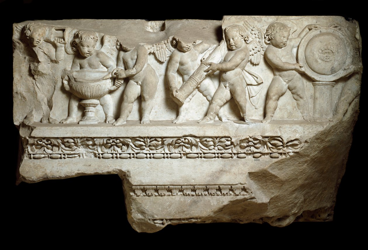 Kärlek att bära guden Mars armar, 2:a århundradet (marmorrelief) av Roman