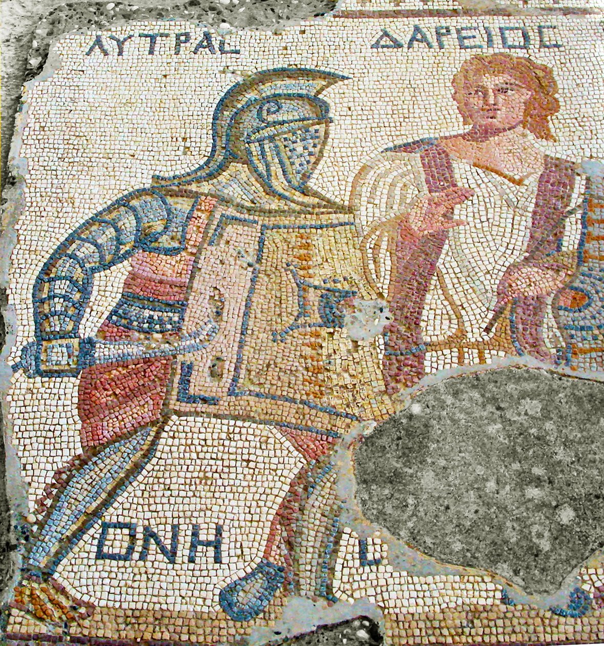 Lytras separeras från sin motståndare av Darios, Gladiatorernas hus, Kourion, Cypern (mosaik) av Roman