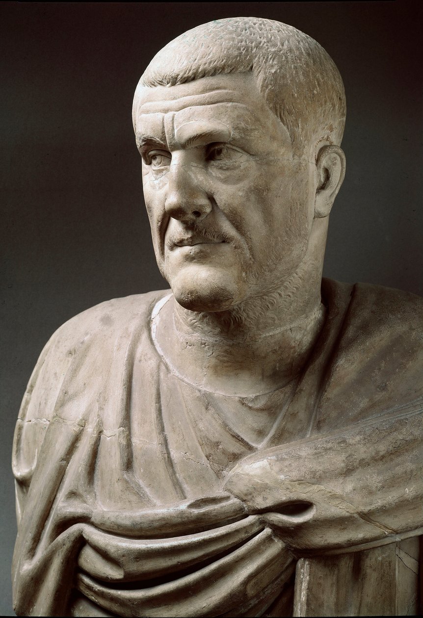 Marmorstaty av kejsar Maximinus Thrax (173-238) - Rom, Musei Capitolini - Byst av kejsar Maximinus Thrax - Marmorskulptur - Rom, Musei Capitolini av Roman