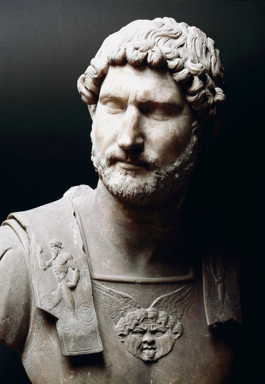 Marmorbyst av kejsar Hadrianus (Publius Aelius Hadrianus) (76-138 e.Kr.) - Rom Musei Capitolini - Byst av kejsar Hadrianus (Publius Aelius Hadrianus) (76-138) - Marmorskulptur - Musei Capitolini, Rom (Italien) av Roman