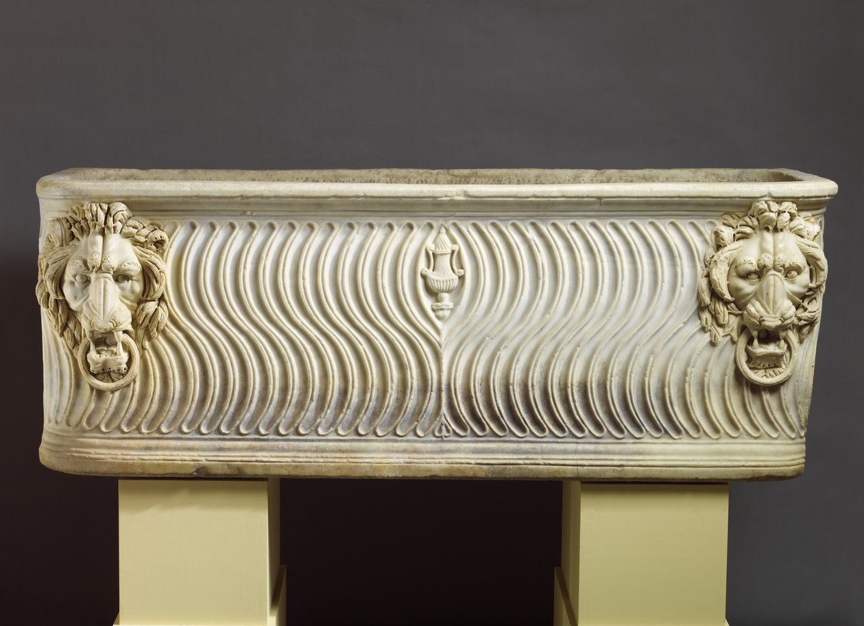 Marmorstrigilerad sarkofag, 220 AD (marmor) av Roman