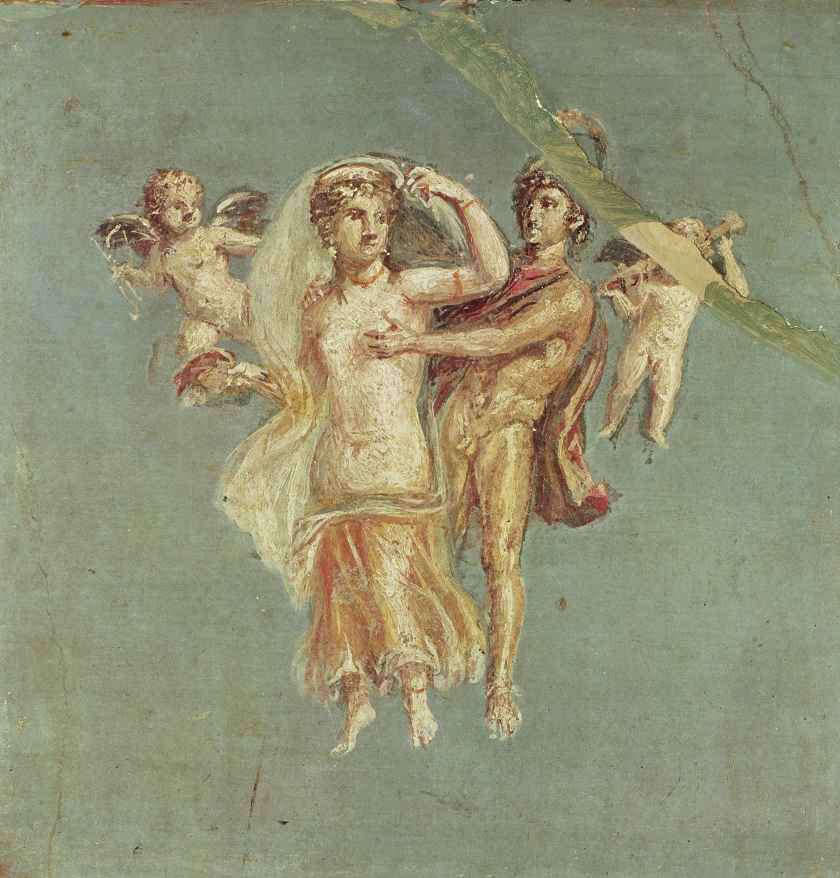 Mars och Venus med keruber på blå bakgrund, från Herculaneum av Roman
