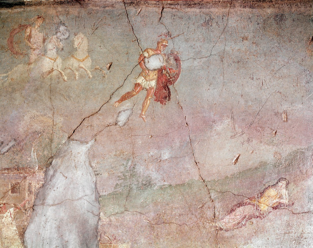 Mars hittar Rhea silvia sovande och förför henne (fresk av Roman