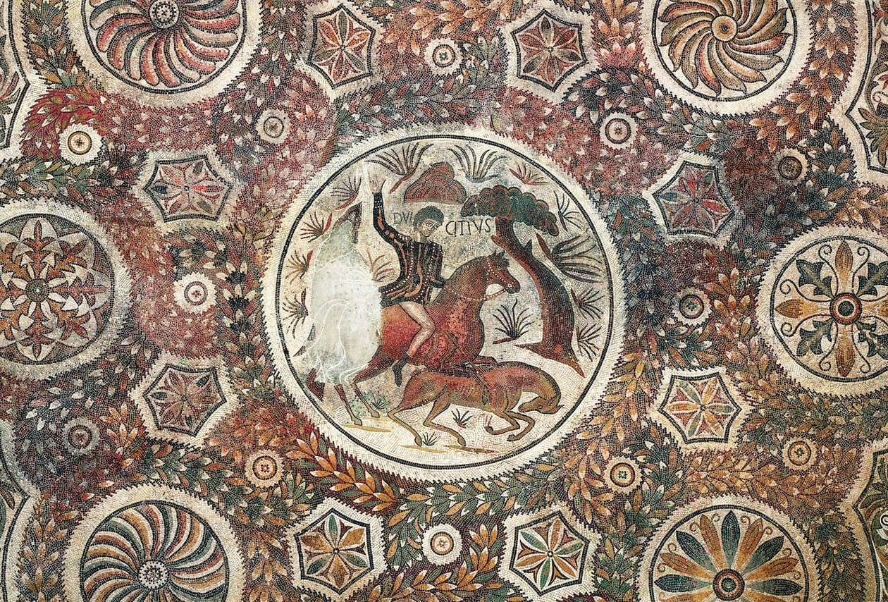 Mosaik med jaktscen, 300-talet e.Kr. (mosaik) av Roman