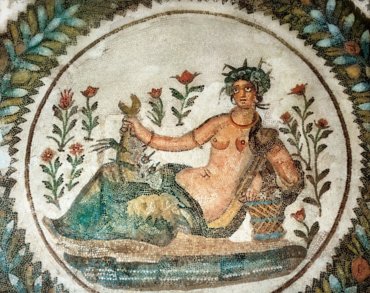 Mosaik som visar sommargudinnan (eller Ceres, de växande växternas gudinna), 300-talet f.Kr. (mosaik) av Roman