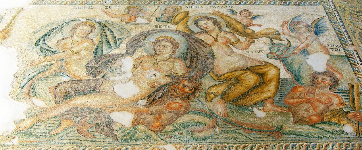 Nereides och Bythos, Aions hus, Pafos, Cypern (mosaik) av Roman