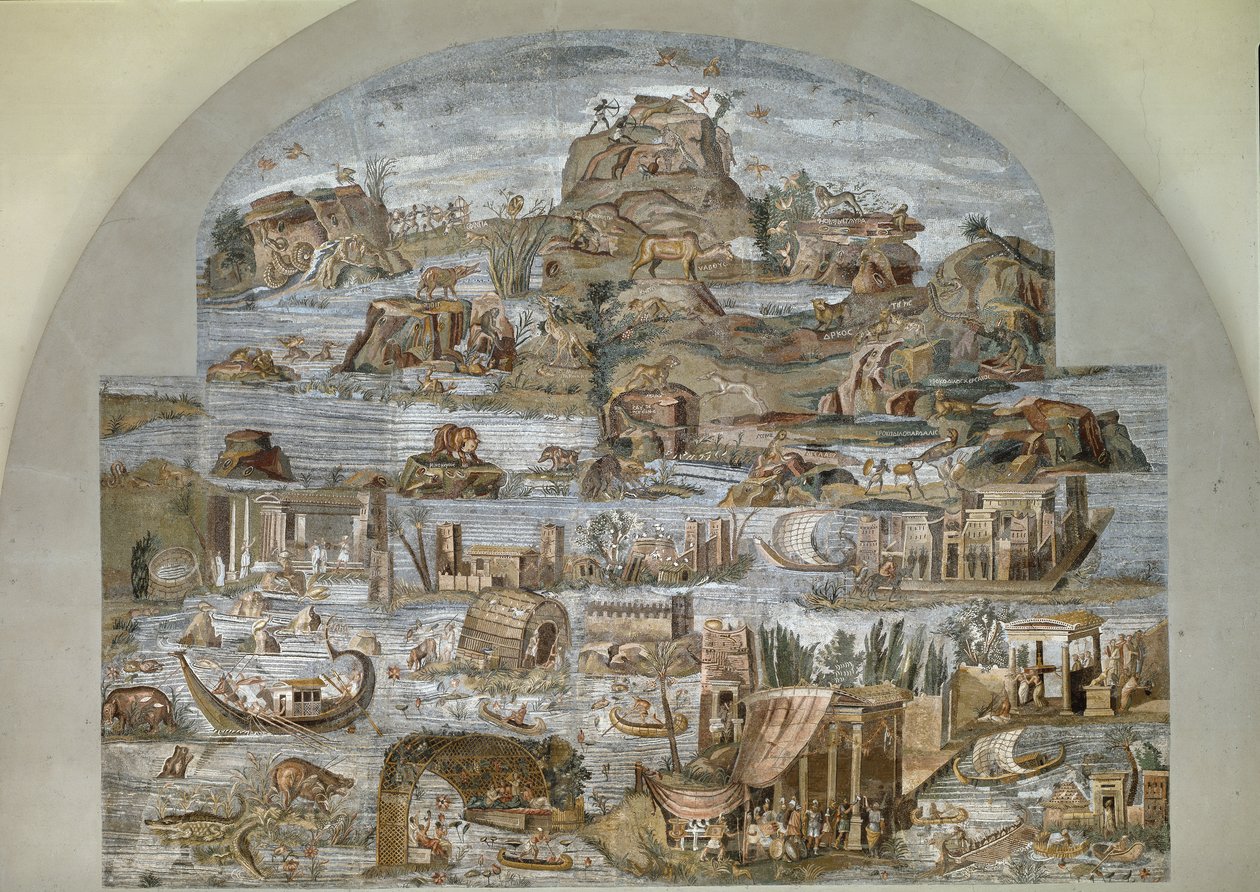 Nilotisk mosaik av Praeneste (Palestrina) från helgedomen för gudomen Fortuna Primigenia, 80 f.Kr. av Roman
