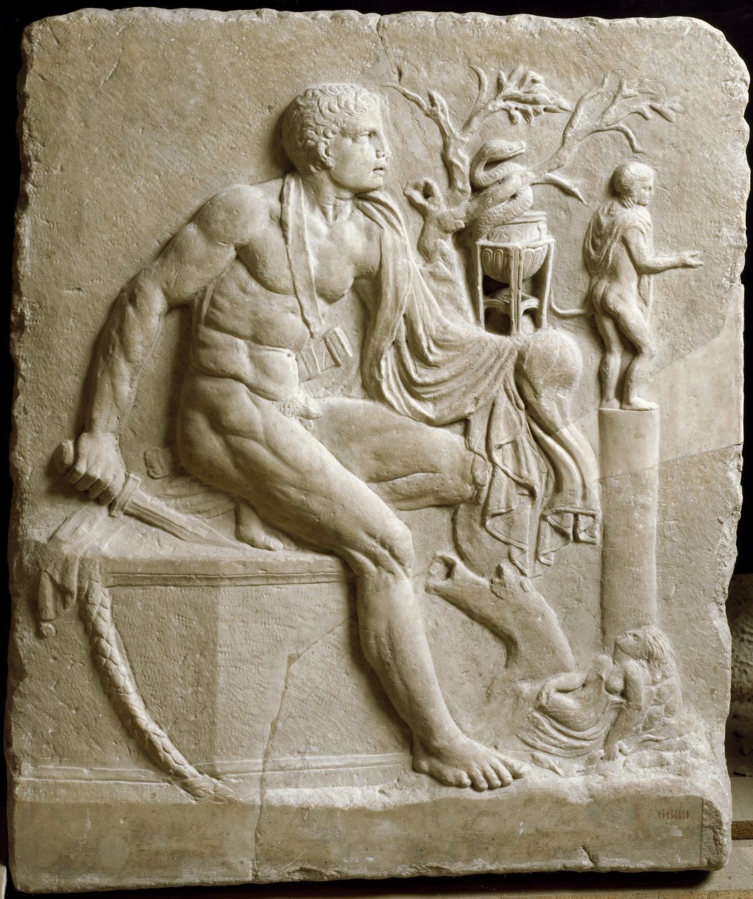 Orestes konsulterar Apollons oraklet i Delphi (marmor) av Roman