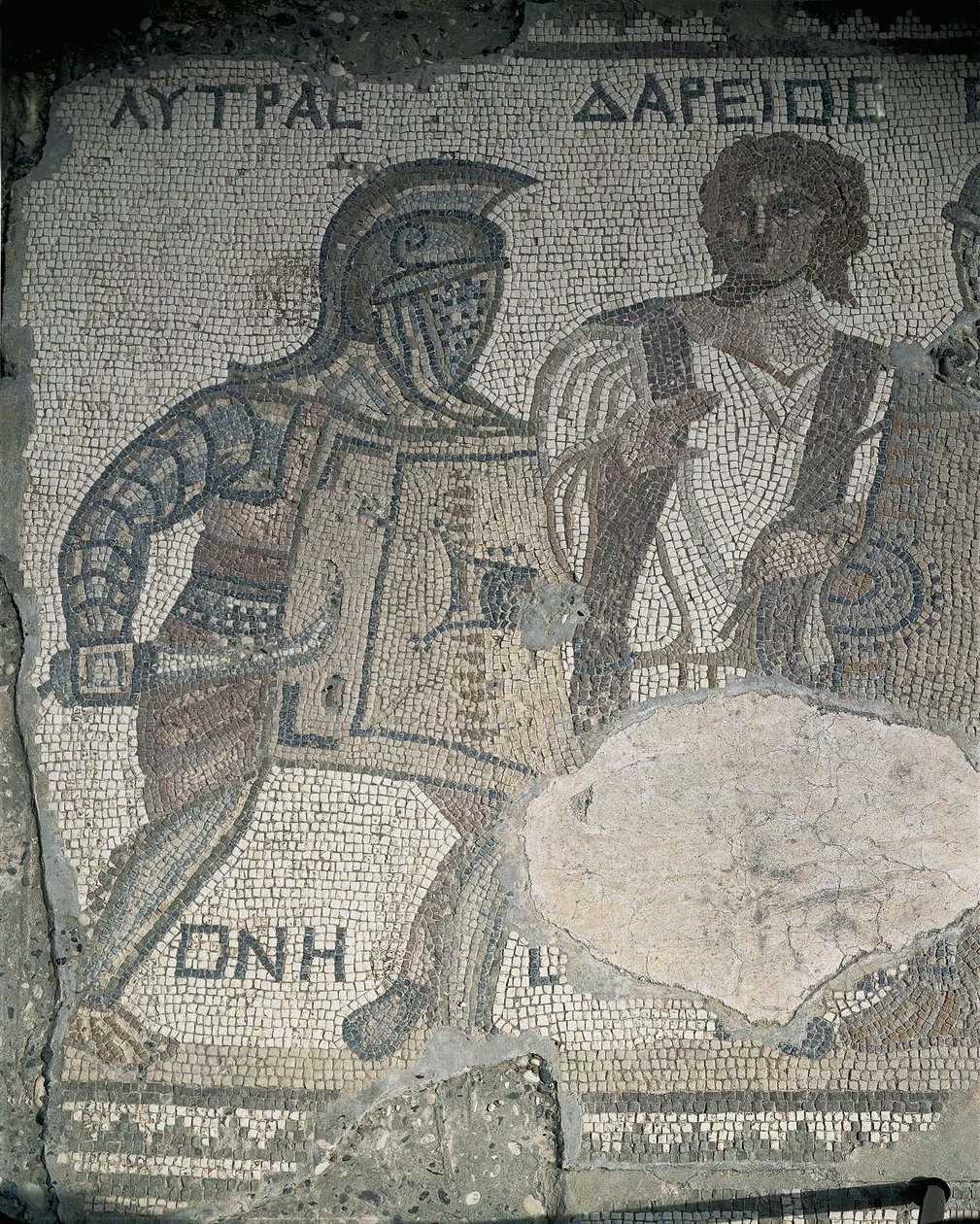 Målning av två gladiatorer på en mosaikvägg, Kourion, Limassol, Cypern av Roman