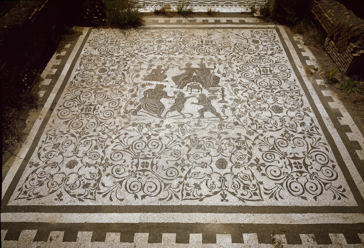Trottoarmosaik av huset Dionysos och Ariane, 2:a århundradet (fotografi) av Roman