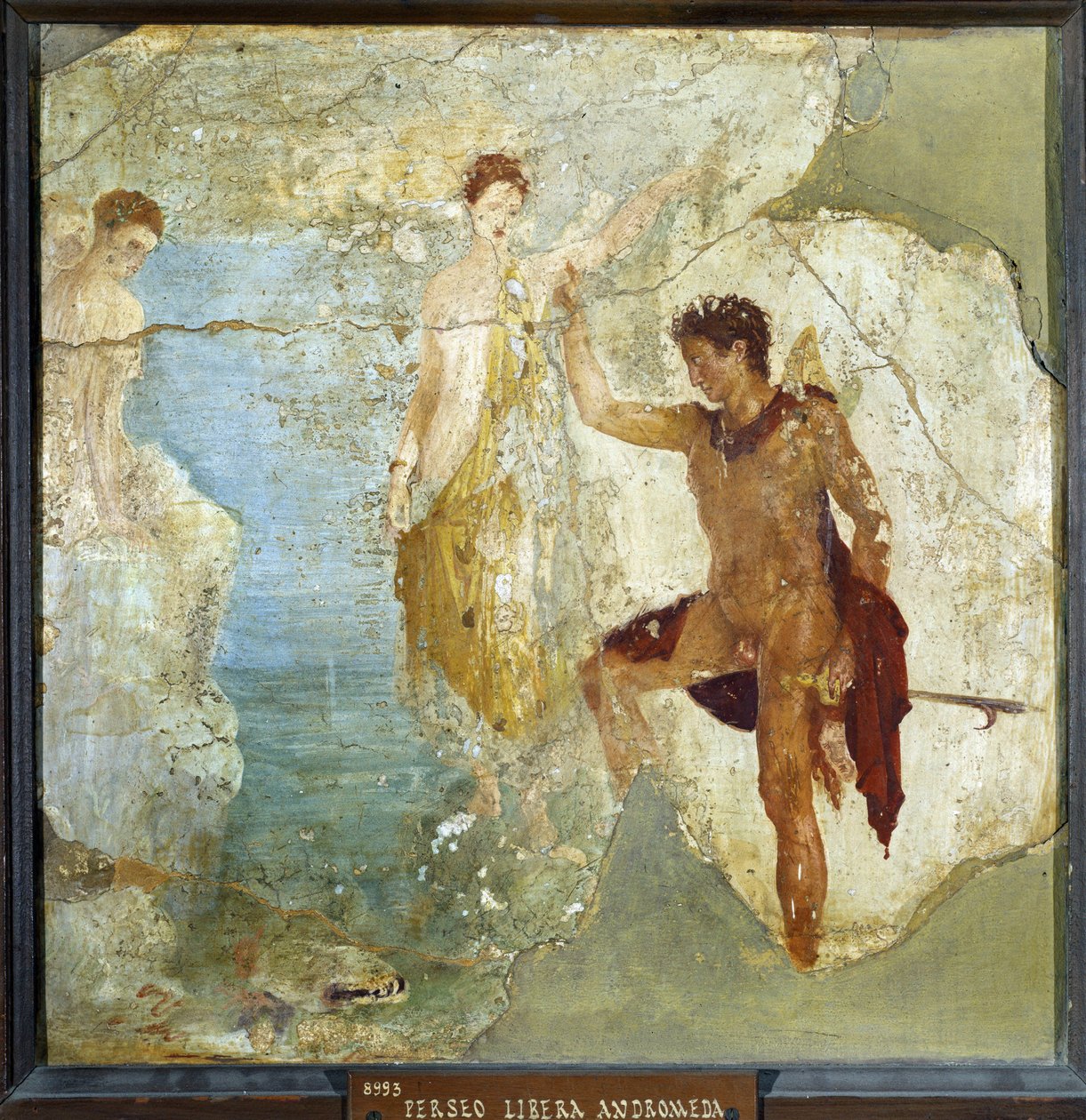Perseus befriar Andromeda. Fresco 37,5x37,5cm. Från de fem skeletternas hus (Casa dei cinque Skeletri) i Pompeji. sd. Museo nazionale archeologico, Neapel (Neapels arkeologiska museum). © Raffael/Leemage av Roman
