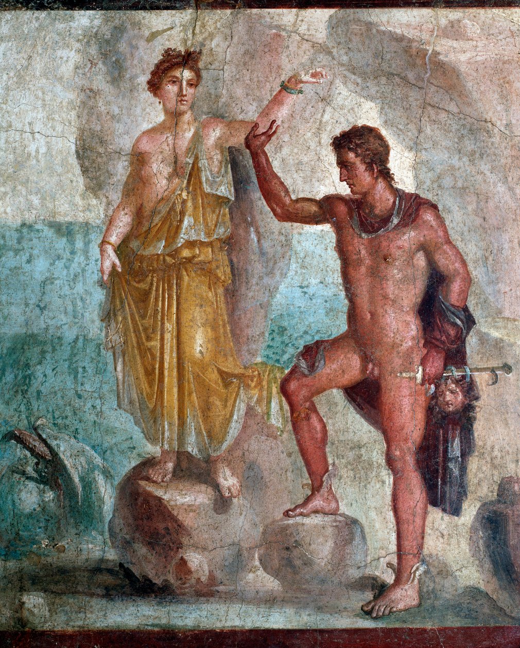 Perseus håller huvudet på Medusa och lever Andromeda - fresk av Roman