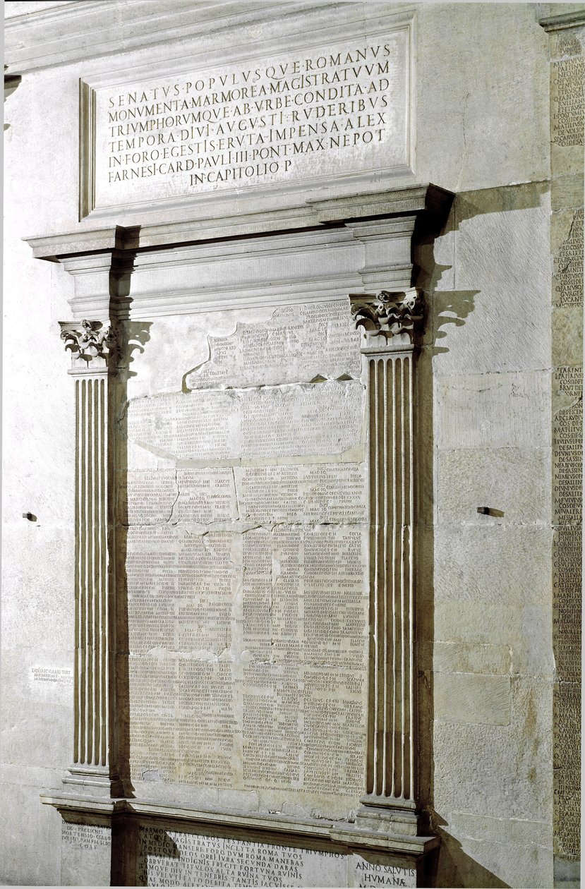 Plaquet av Triumphal och Consular Fastes. Kejsar Augustus period. 27 f.Kr.-14 e.Kr. Rom, Musei Capitolini - Registreringsskylt för den romerske kejsaren Augustus (27 f.Kr.-14 e.Kr.) konsulära och triumffastiperioden. Musei Capitolini, Rom, Italien av Roman