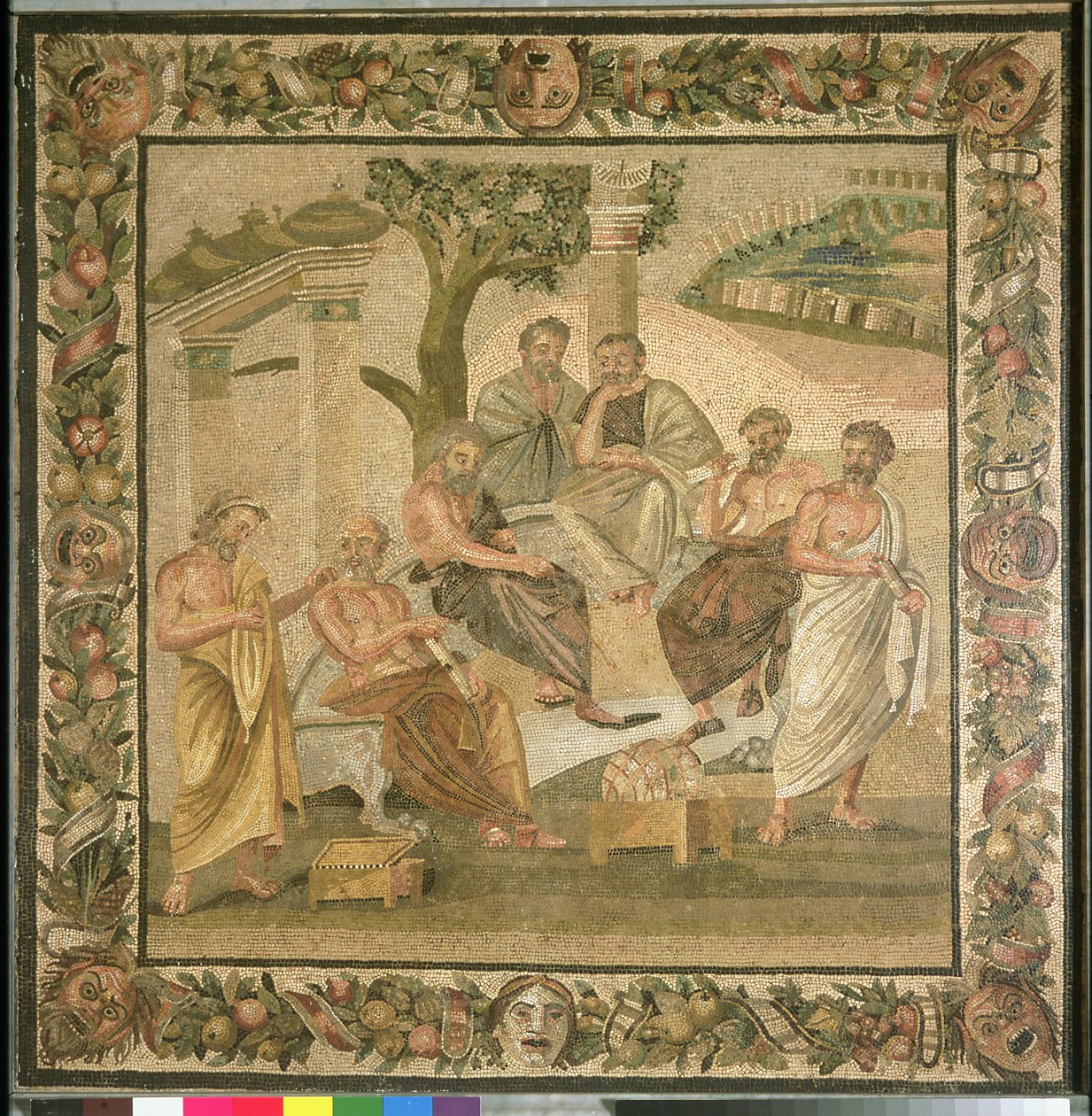 Platon samtalar med sina elever från T. Siminius hus. Pompeji (mosaik) (se även 103401) av Roman