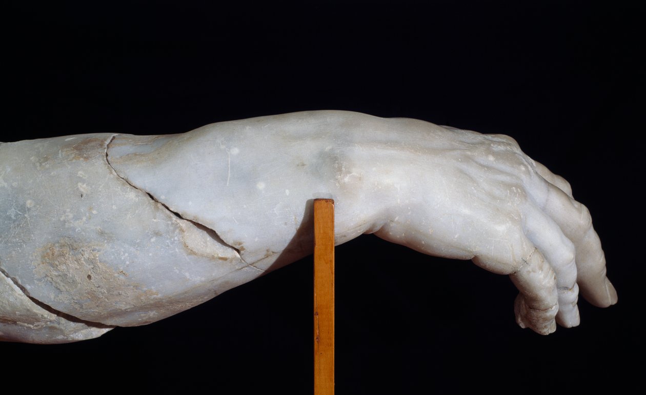 Polyphemus högra hand, fragment av Polyphemus Group, eller Ulysses som förblindar Polyphemus, marmorskulptur av Agesander, Athenodorus och Polydorus, kopia av original från den hellenistiska perioden, romersk civilisation av Roman