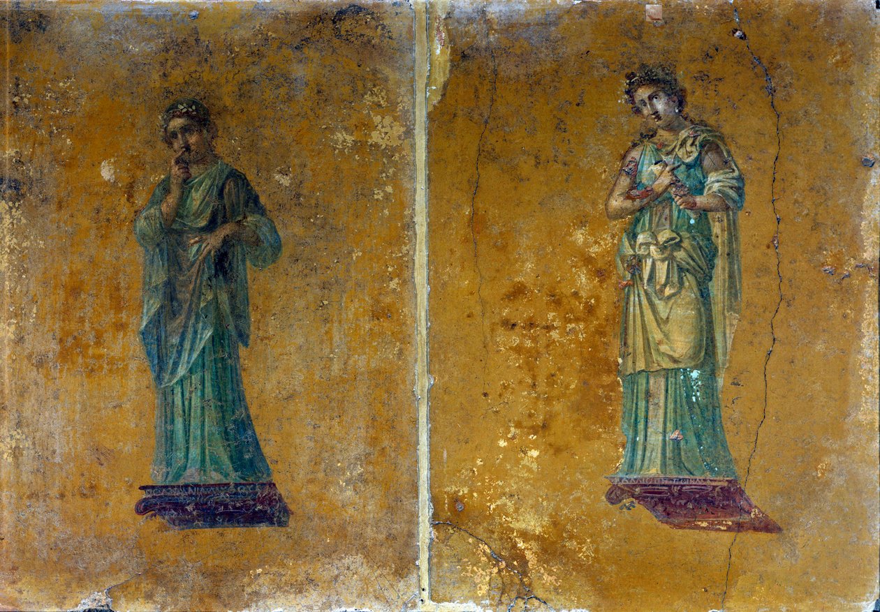 Porträtt av två muser: Polymnie och Calliope. Fresker av Pompeji av Roman