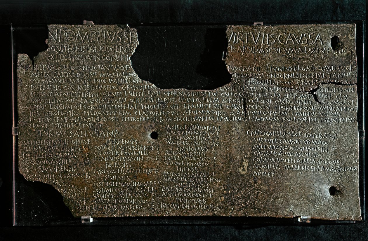 ROMERSK KONST: Dekret av Pompeius Strabone Gneo, 98-90 f.Kr. av Roman