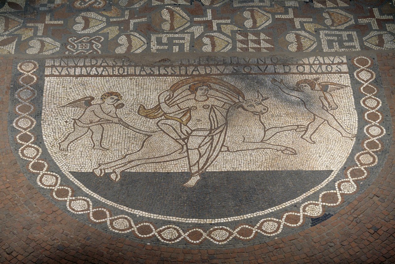 Rape of Europa, golvmosaik från Lullingstone Roman Villa, ca 82 AD, Eynsford, Kent, England, Storbritannien, romersk civilisation av Roman