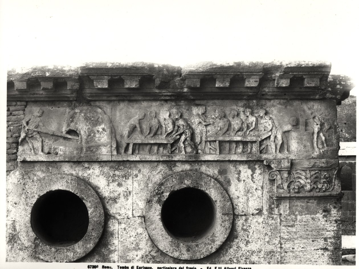 Relief från frisen som skildrar brödtillverkningsprocessen, ca 30 f.Kr. (detalj) av Roman