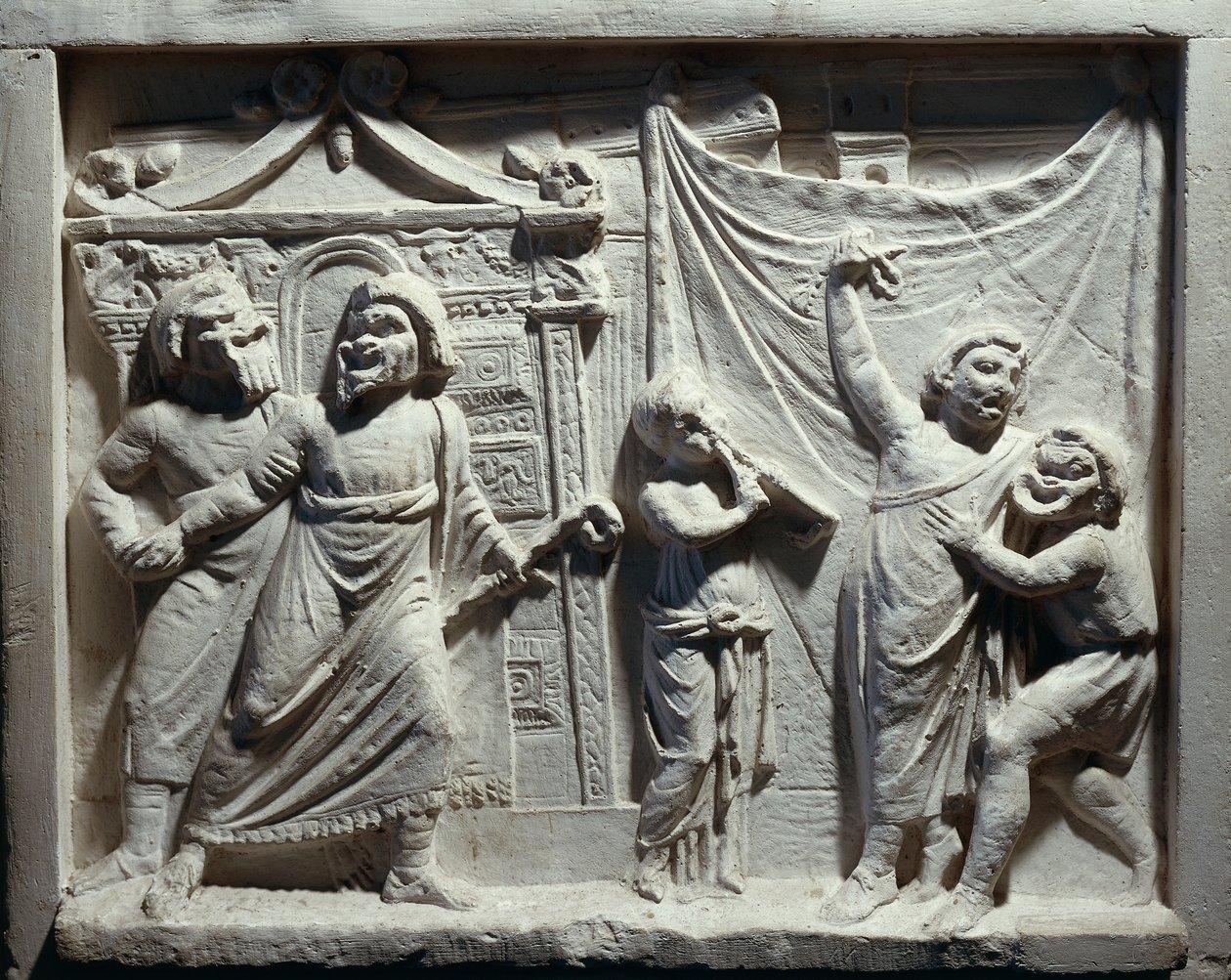 Relief av teaterscen från komedin 
