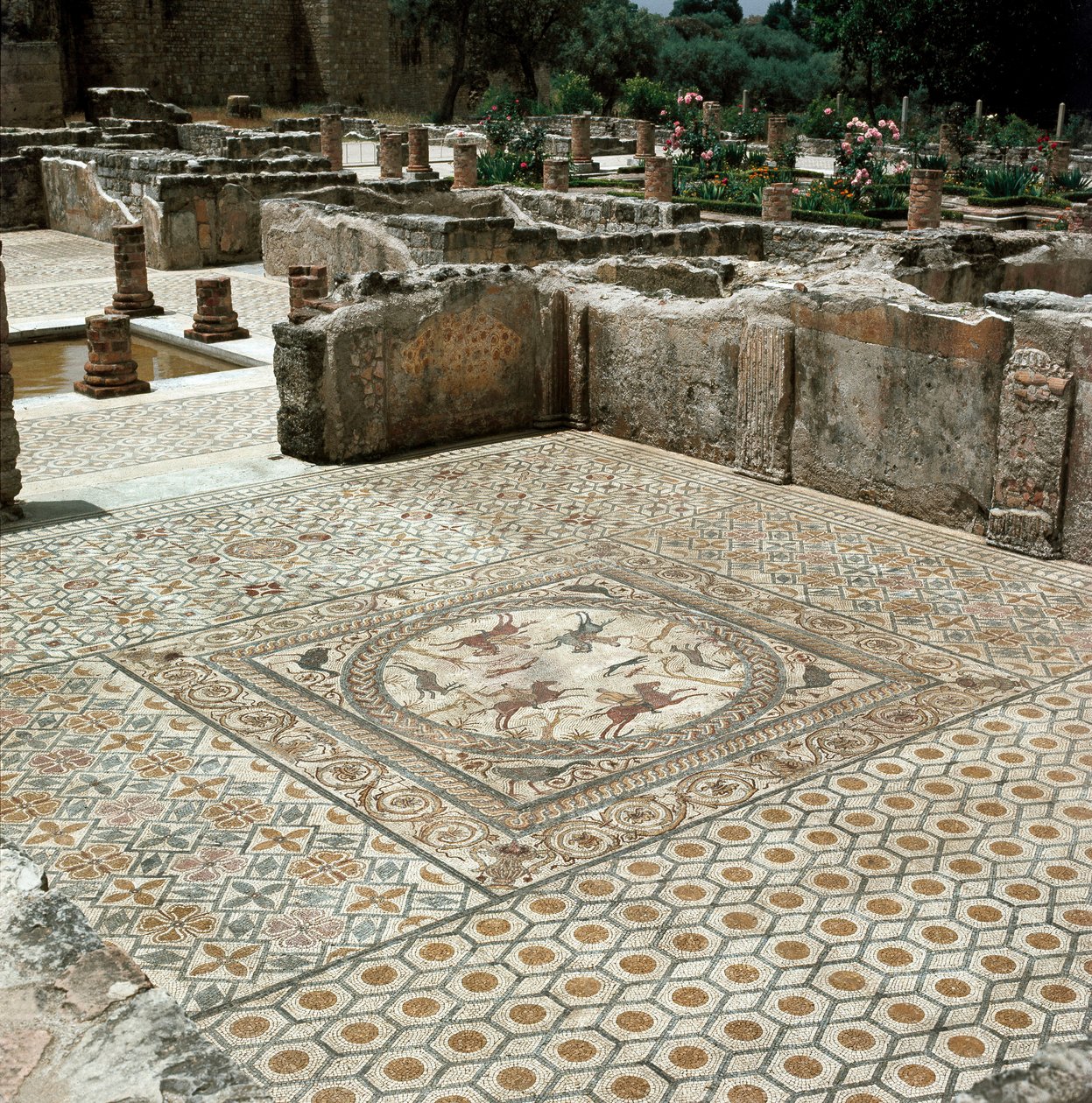 Rester av mosaikerna i den romerska staden av Roman