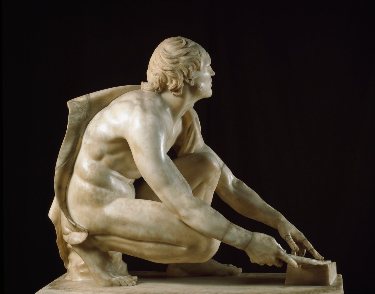 Romersk konst: "" En slipare som skärper sina knivar"" Romersk marmorskulptur från 1000-talet f.Kr. efter ett grekiskt original. Dämpa. 105 cm Florens, Galleria degli Uffizi, Tribuna av Roman
