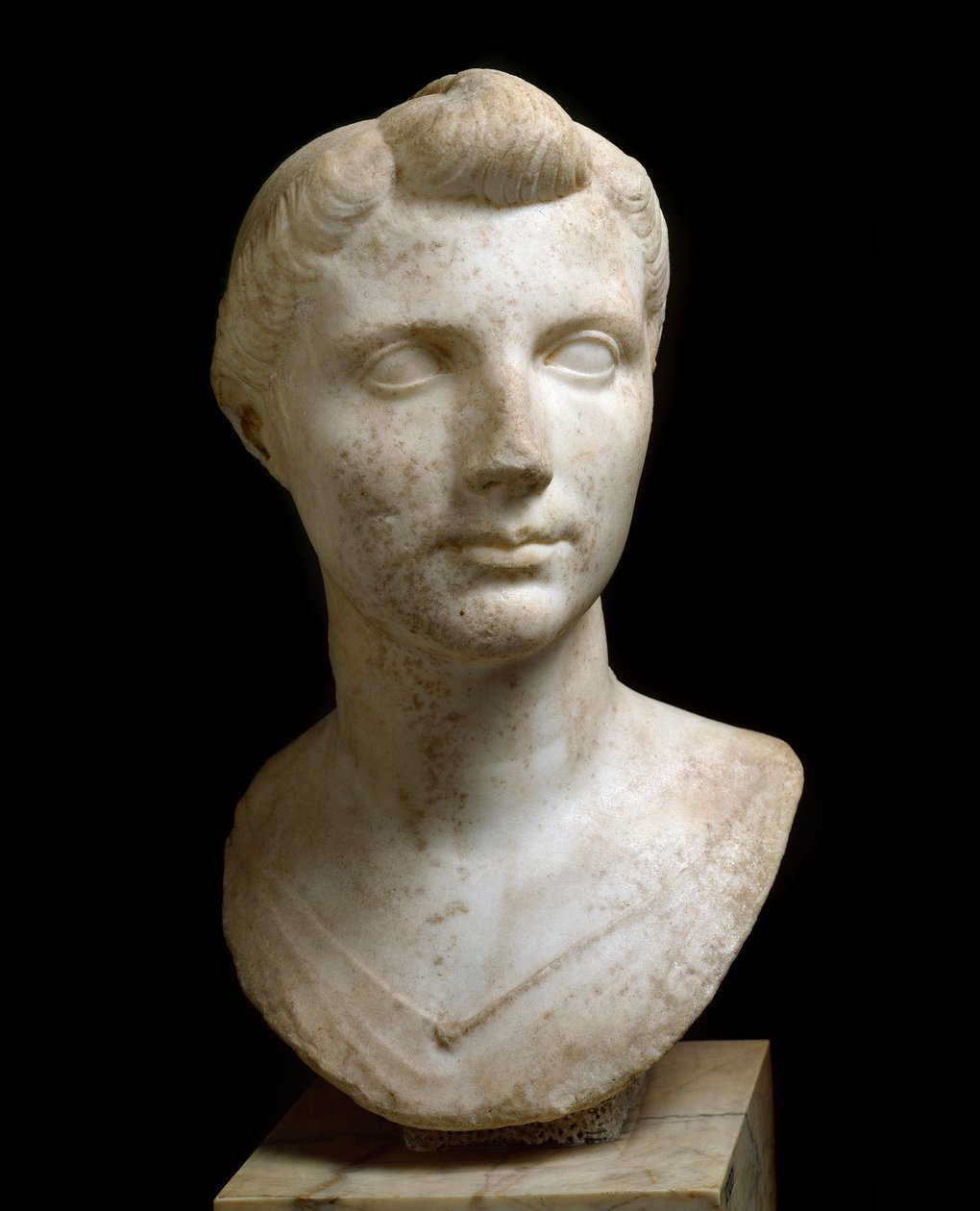 Romersk konst: "" Byst av Octavia Thurina Minor (Octavia Minore eller Octavia den unga) (69 f.Kr.-11 f.Kr.) "" Marmorskulptur. Rom, National Roman Museum (eller Terme) av Roman