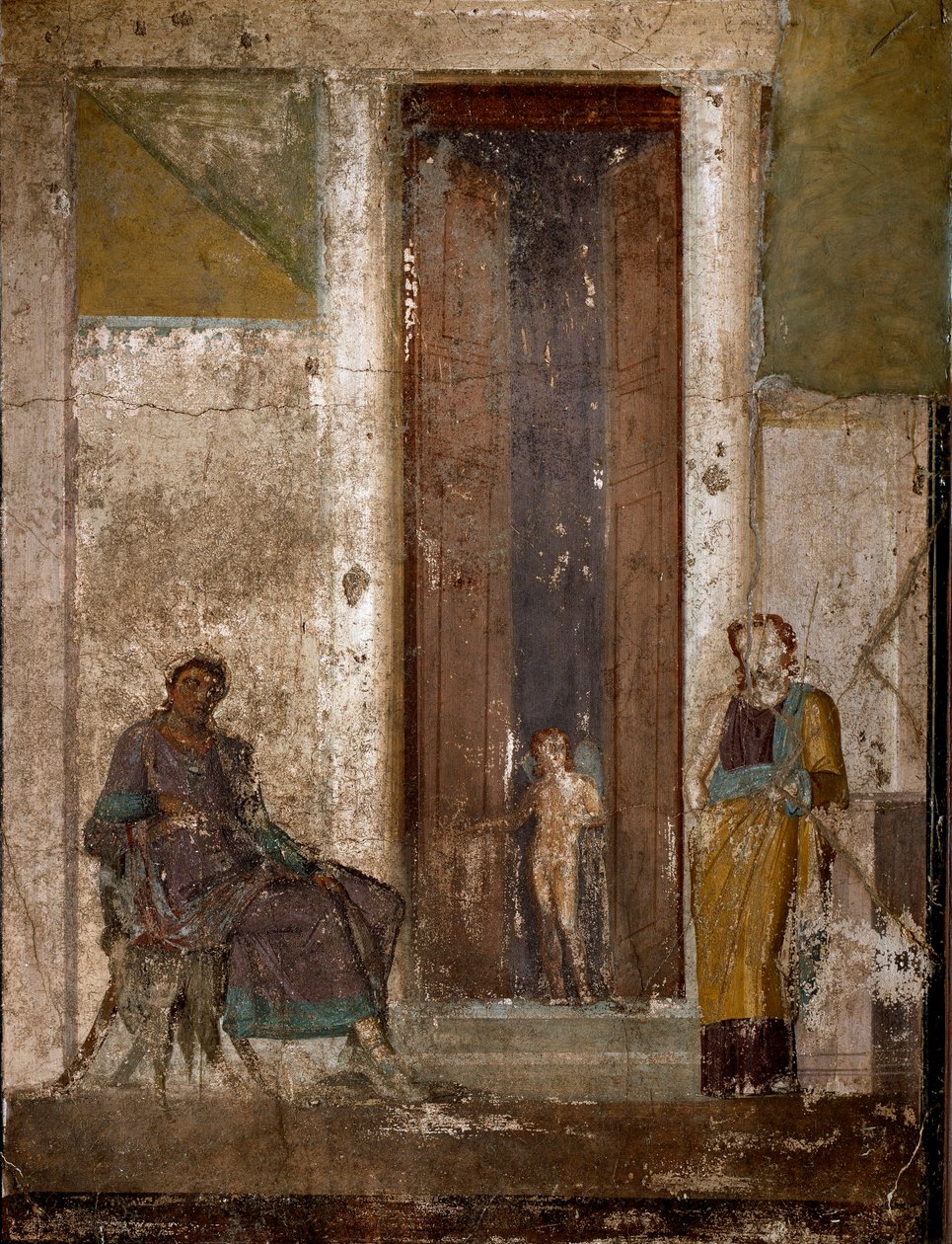 Romersk konst: ”Eros övertalar Helene att älska Paris” ”Fresco från Pompei. 1:a århundradet. Neapel, Arkeologiska museet av Roman