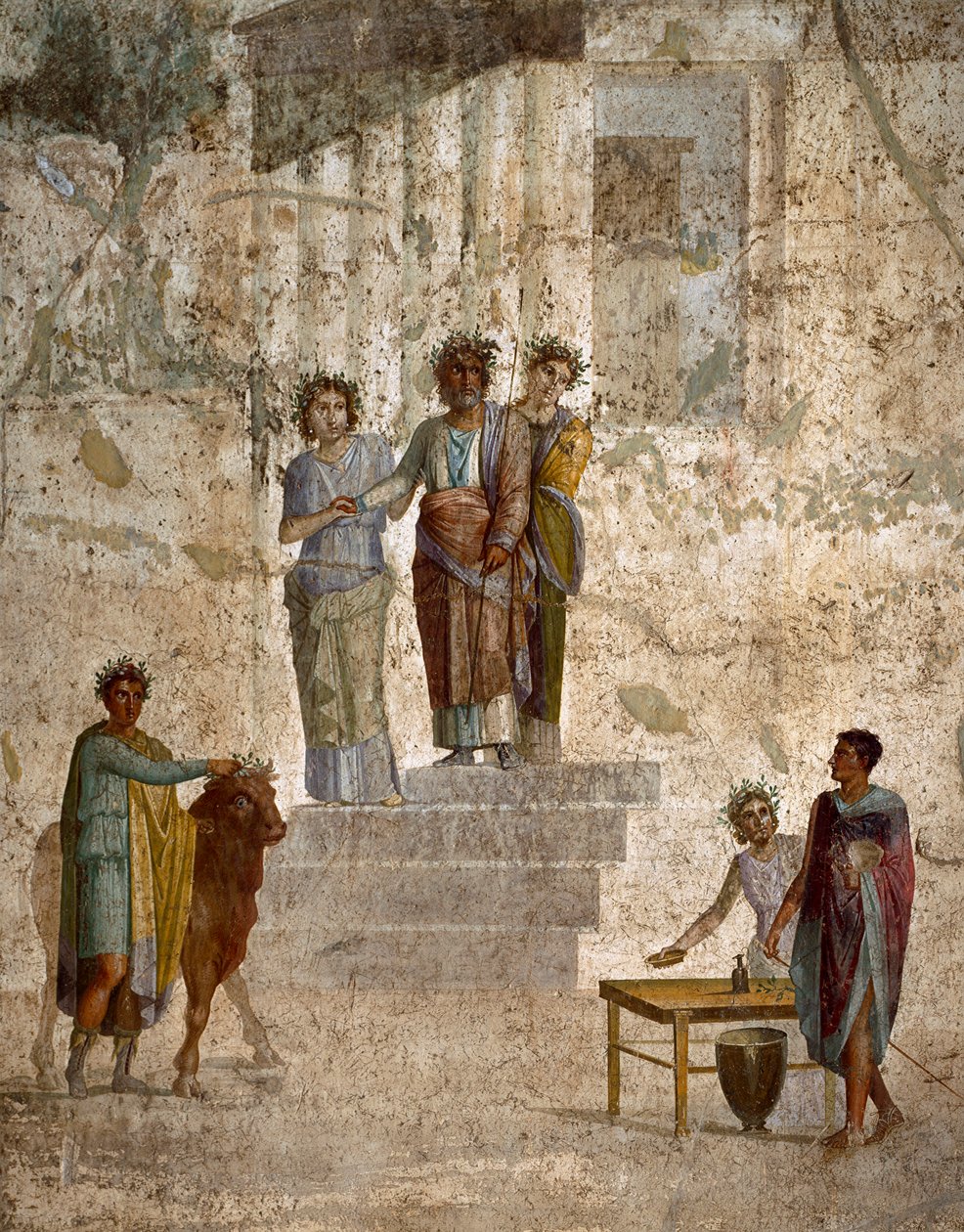 Romersk konst: "" Jason vänd mot sin farbror Pelias"" romersk fresk av den 3:e pompeianska stilen från platsen för Pompei. 40-60 e.Kr. Neapel (fresk) av Roman