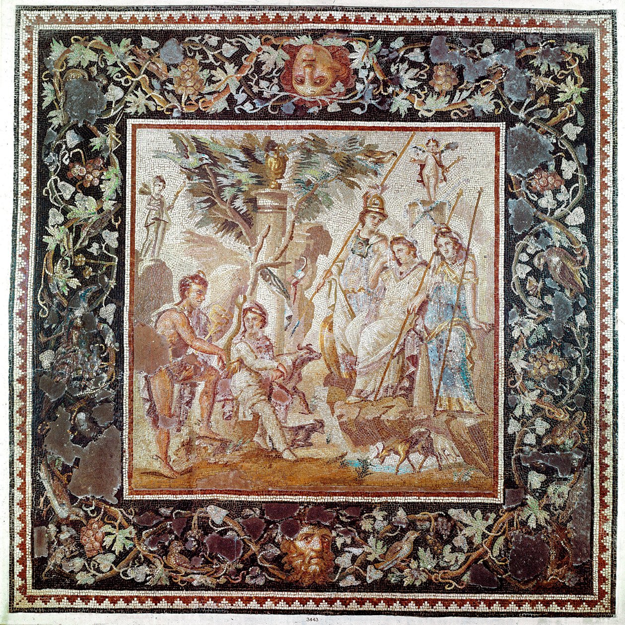 Romersk konst: "" Judgment of Paris""" Mosaik från huset i Atrium, Antiokia i Turkiet. 115-150 e.Kr. Sön 1,86 m Paris, Louvren av Roman