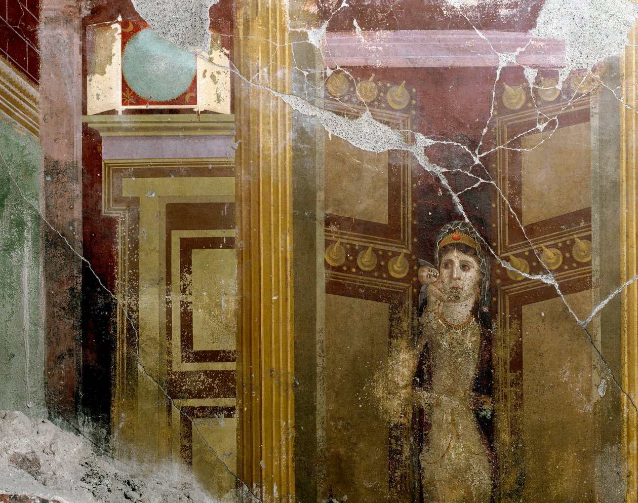 Romersk konst: "" Porträtt av en kvinna i entrén till en dörr"" Detalj av en fresk av villan av Fabio Rufo (Marcus Fabius Rufus) 1:a århundradet e.Kr. Pompei, Italien av Roman