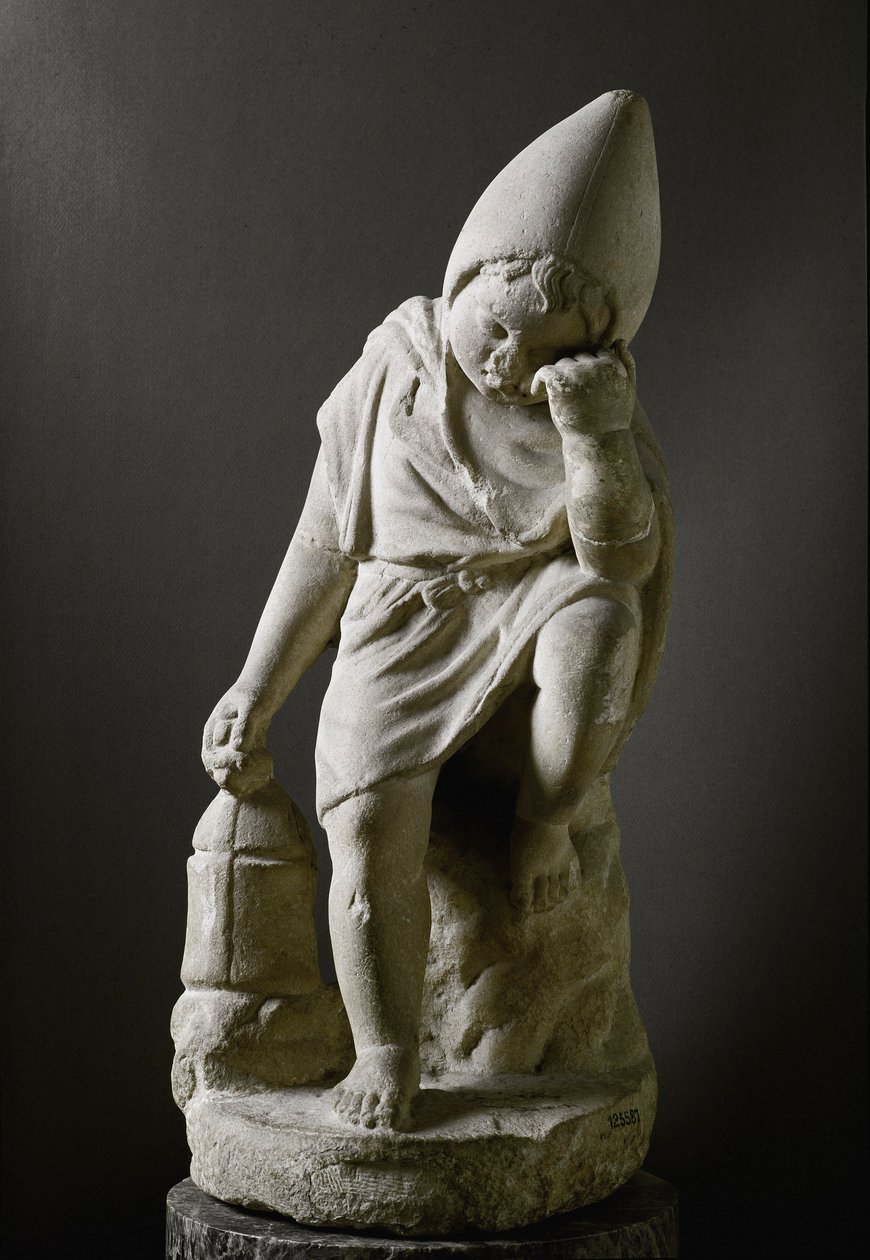 Romersk konst: "Sovande slav"" Skulptur. 1:a århundradet f.Kr. Rom, Museo Nazionale Romano - romersk konst. Ung sovande slav. Marmor av Roman